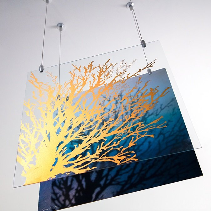 Glass hanging art gold tree